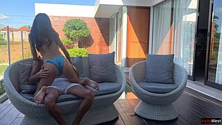 Two Couples Enjoy Outdoor Home Swimming Pool Party