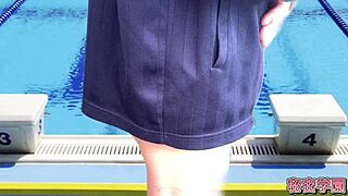 Slut ejaculates in swimsuit during cross-dressing masturbation
