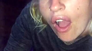 Blonde sucks cock deep and gets facial cumshot.