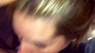 Blonde sucks cock deep and gets facial cumshot.