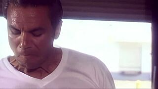 The slutty brunette is fucking in high heels on the bed