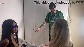 Blonde enjoys a threesome with two guys