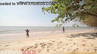 a caribbean girl strips naked on the beach, showers, and lets a stranger grope her ass