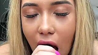 Petite 18-year-old blonde screams during rough POV sex, cum on face