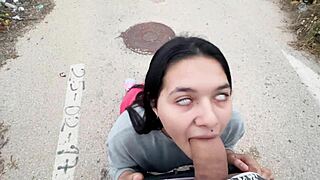 A brunette amateur sucks multiple cocks in a homemade scene