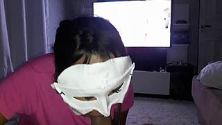 Amateur tells him to sit as she sucks his big cock like a fuck doll