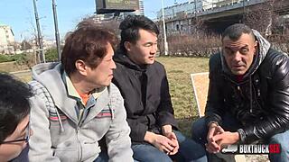 Beautiful Sarah Kay gets a cum shot on her big ass in the public.