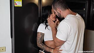 desperate housewife entices muscular guy to fuck her while husband is out