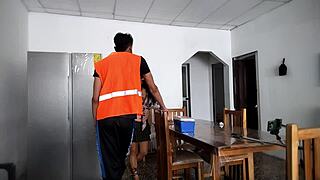 hot woman spreads legs and shows ass to strangers in her house