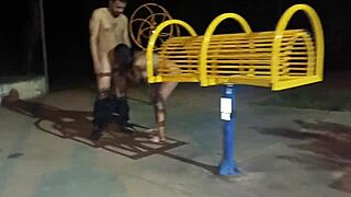 This slutty whore fucks in the public square with a big black cock.