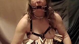 Slave Performs Intense Self-Session In Leather Harness With Mouth Spreader!