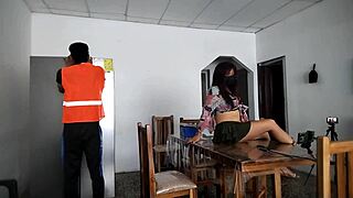 hot woman spreads legs and shows ass to strangers in her house