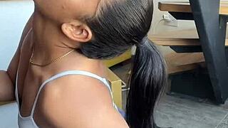 She satisfies her hunger for bbc with her stepbrother's big cock in this amateur couple scene