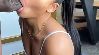 She satisfies her hunger for bbc with her stepbrother's big cock in this amateur couple scene