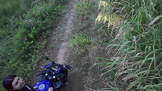 Redhead latina big tits whoring outdoors in the woods with voyeur