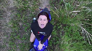 Redhead latina big tits whoring outdoors in the woods with voyeur