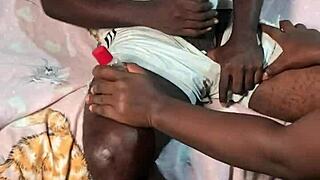 i'm giving this big black cock a sloppy handjob, but my fingers keep slipping