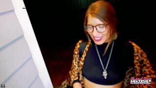 Athletic brunette raelyn msturbates and sucks a cock to get her pounded