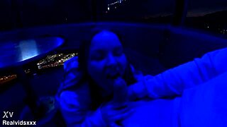 Watch this blowjob in the amusement park, then quick standing fuck back home?