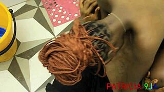 Ebony Big Tits Babe in Hardcore Floor Sex with Ghetto Boyfriend