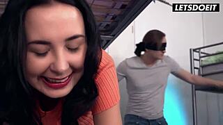 skinny brunette freya dee fucks big dick roommate - horny hostel moaning