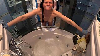 She was trying to clean the bath while i was fucking her