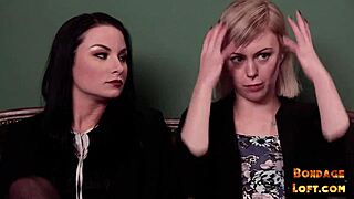 Bound Babe Dominated in Threesome Facial