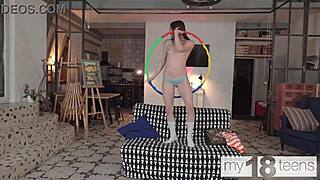 Adorable Girl Jane White Plays Gymnastics Hoop And Fingers Her Pussy