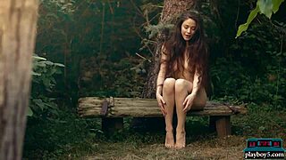 joy draiki stripping outdoors for playboy, what a tease