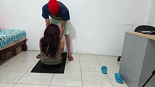 she feels ecstatic stripping while exercising her smooth pussy