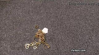 Hey, that big tit latina got caught stealing jewelry and punished hard in the back office