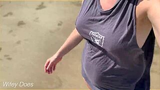 Wife walks around public beach fully nude!