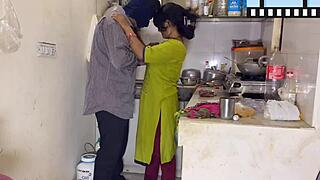 Husband surprises wife in kitchen fuck