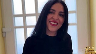 Kira Queen Strips and Fucks Tourist Raw on Sofa