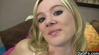 Dagfs girlfriend skillfully handles her boyfriend's small cock with enthusiasm and care