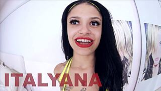 Italian cute tattooed girl sucks huge cock in pov blowjob and swallows cum