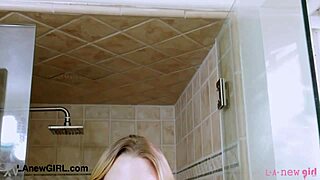 gorgeous teen blonde takes shower
