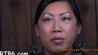 gagged beauty's bawdy cleft is being drilled viciously by hard knob, choking and gagging.