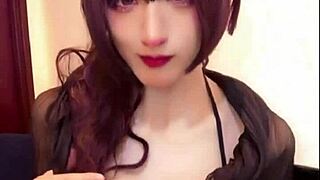 Beautiful ladyboy masturbates while streaming