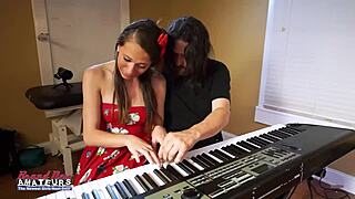 Brunette coed Cloe sucks cock, gets twat deeply fucked and jizzed