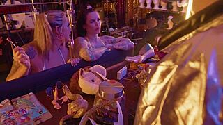 Freaky Arcade - Misty Meaner and Jordan Sky Squirting Outdoors