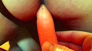 My horny secretary has a threesome with me and a carrot. She rides and masturbates wildly.