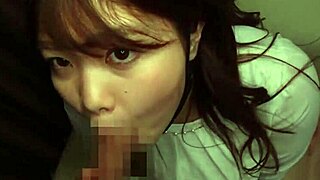 Young asian man engages in blowjob, fingering, and creampie with busty apprentice hairdresser in homemade video.