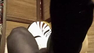 petite woman teases in sheer pantyhose lingerie