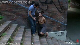 German babe bound and humiliated in public streets with big cock domination and flashing