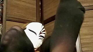 petite woman teases in sheer pantyhose lingerie