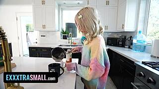 petite blonde nerd with pierced nipples gets face fucked and licked to orgasm by monster cock