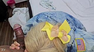 beautiful golden-haired blonde makes my cock grow with her mouth