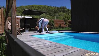 Neighbor Spies On Morning Yoga By The Pool