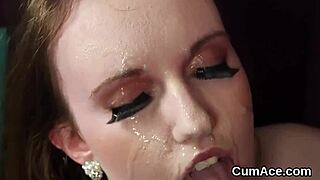 can you believe this naughty centerfold taking a huge sperm load on her face and swallowing it all?